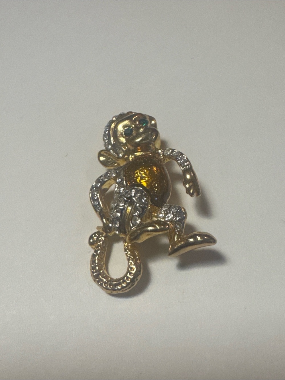 Vintage Gold Tone Monkey Pendant with Amber Accent